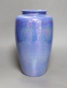 A large Ruskin blue and green lustre vase, dated 1926. 26cm.