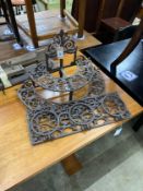 Two Victorian style cast metal pot racks, larger width 53cm