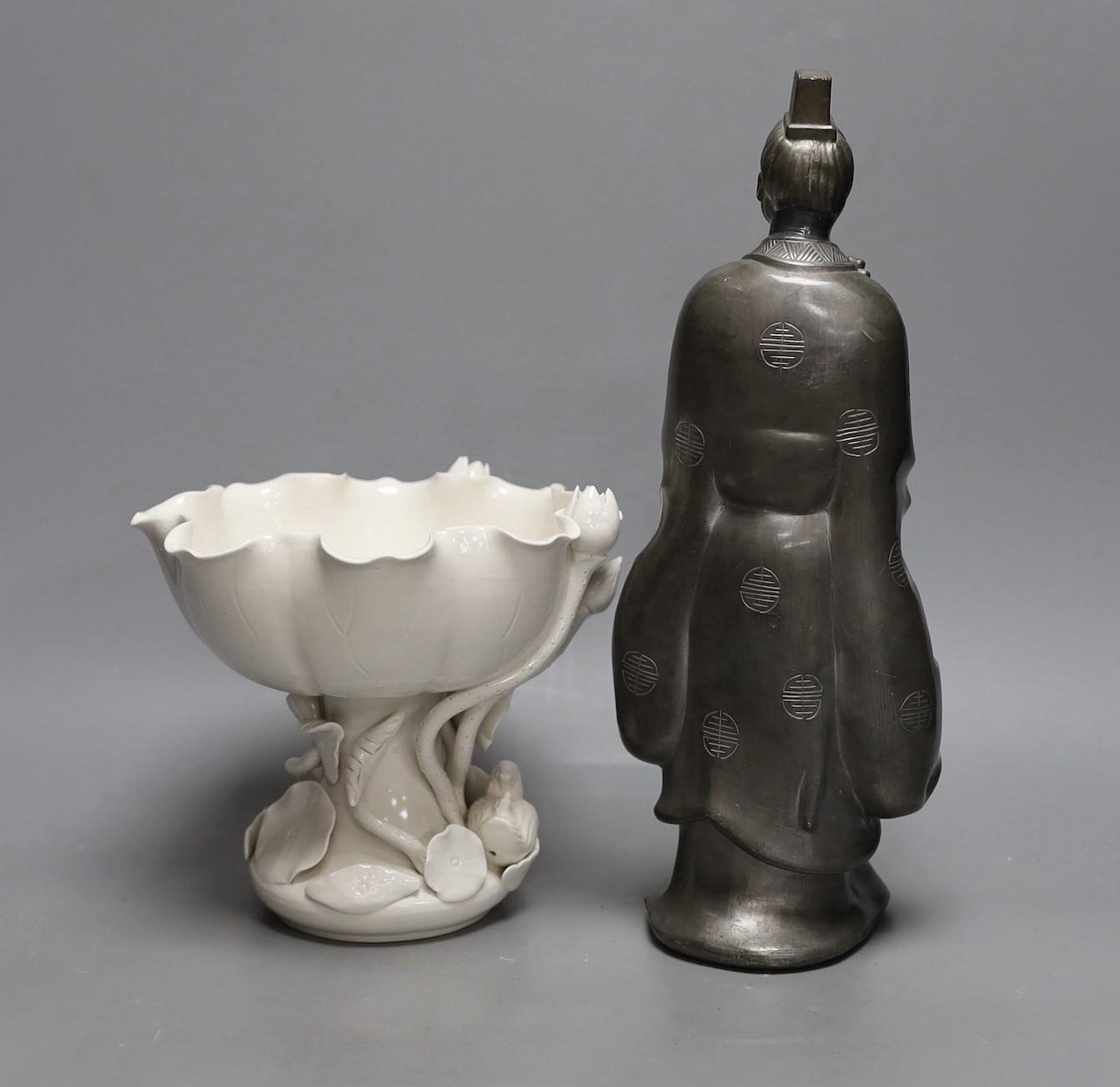 A Hong Kong pewter model of Confucius and a blanc de chine lotus bowl - Image 2 of 3