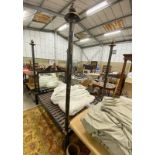 A reproduction black painted four poster bed frame with mirrored headboard, width 170cm, length