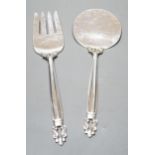 A boxed pair of Georg Jensen silver acorn pattern servers, London, import marks for 1967, 22.8cm,