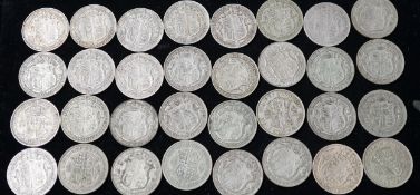 Ten Edward VII silver half crowns and twenty three George V/VI half crowns, various grades mostly