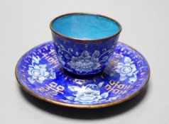 A 19th century Chinese Guangzhou enamel cup and saucer, 11cm diameter