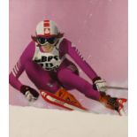 Patrick Burnham, acrylic on board, Downhill skier, 89 x 78cm
