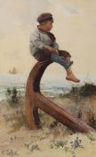 Hector Caffieri, RI, RBA (1847-1932), watercolour, Boy seated upon an anchor, signed, 27 x 17cm