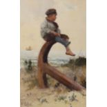 Hector Caffieri, RI, RBA (1847-1932), watercolour, Boy seated upon an anchor, signed, 27 x 17cm