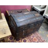 A Victorian wood and iron bound domed trunk, width 78cm, height 54cm, together with a smaller