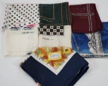 Three Gucci silk scarves, two by Celine and one by Balenciaga