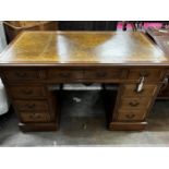 An early 20th century mahogany pedestal desk, width 122cm, depth 66cm, height 77cm