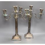 Pair of EPNS corinthian column candelabra, 44cms