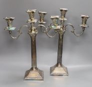 Pair of EPNS corinthian column candelabra, 44cms