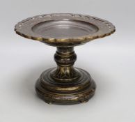 An 18th century Chinese lacquer pedestal dish, 23cm diameter