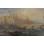Sydney Herbert (1854-1914), watercolour, Boatman with castle beyond, signed, 12.5 x 20cm