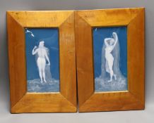 A pair of early 20th century framed Limoges ‘pâté sur pâté’ plaques, monogram mark, 41x27cm incl