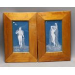 A pair of early 20th century framed Limoges ‘pâté sur pâté’ plaques, monogram mark, 41x27cm incl