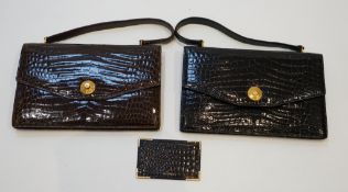 Two Asprey simulated crocodile handbags and a boxed card purse