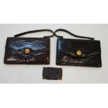 Two Asprey simulated crocodile handbags and a boxed card purse