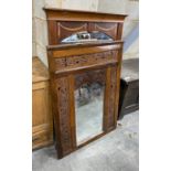 A Spanish inlaid walnut wall mirror, width 80cm height 128cm, and a later Asian carved and pierced