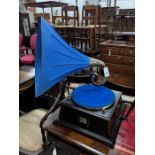 A vintage gramophone with later painted horn, height 66cm
