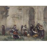 Rudolf G. Werner (1893-1957), watercolour, Supplicants outside a monastery, signed and inscribed