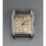 A gentleman's steel Rotary manual wind rectangular wrist watch, with Arabic dial, no strap, case