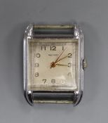 A gentleman's steel Rotary manual wind rectangular wrist watch, with Arabic dial, no strap, case