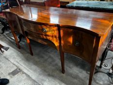 A George III style banded mahogany serpentine fronted sideboard, length 183cm, depth 64cm, height