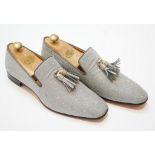 A pair of gentleman's Christian Louboutin silver glitter tasselled loafers, in shoe bag, size 42.5