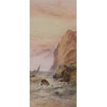 William Henry Earp (1831-1914), watercolour, Fishing boats along the coast, signed, 53 x 24cm