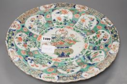 A Chinese Kangxi famille verte dish (repaired), 36cms diameter