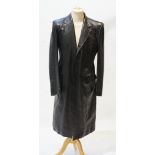A gentleman's Yves Saint Laurent black leather trenchcoat, size IT 52 (UK 42)
