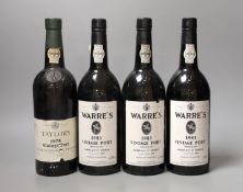 Three bottles of Warre’s 1983 vintage port and a bottle of 1975 Taylors (4)