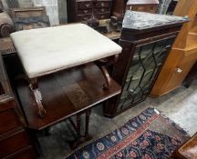 A Victorian rosewood X frame dressing stool, Sutherland table and glazed hanging corner cabinet
