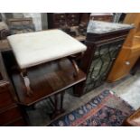 A Victorian rosewood X frame dressing stool, Sutherland table and glazed hanging corner cabinet