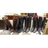 Five pairs of leather Wellington boots, soles vary around 30cm