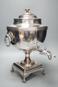 A 19th century silver plated tea urn, 43cms