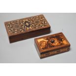 A Tunbridge ware rosewood half square mosaic box, label for Edmund Nye and a similar rosewood and