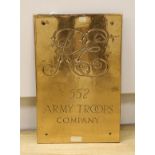 A Royal Engineers 552 Army Troops Company bronze plate, 44cm high