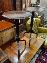 A pair of early Victorian and later mahogany octagonal wine tables, width 38cm, height 77cm
