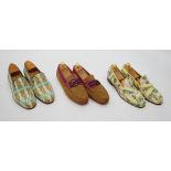 Three pairs of gentleman's Gresham Blake loafers; canvas pineapple print, size 44, canvas bananas,