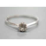 An 18ct and solitaire diamond ring, size U/V, gross weight 2.5 grams.