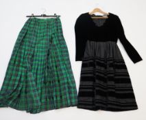Christian Dior. A pleated long tartan pattern silk skirt, size ‘small/medium’ and a velvet and satin