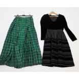 Christian Dior. A pleated long tartan pattern silk skirt, size ‘small/medium’ and a velvet and satin