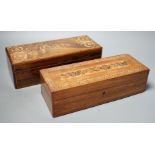 A late 19th century French rosewood 'Gants' box and a Tunbridge ware glove box, widest 26cm