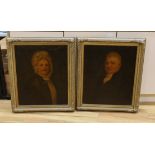 English School, 19th century, pair of oils on canvas, gilt framed portraits, 60 x 50cm