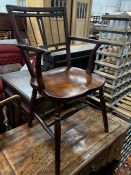 A mid 19th century elm and fruitwood Mendlesham elbow chair by Richard Day, width 48cm, depth