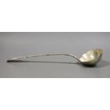 An early Victorian silver fiddle and thread pattern soup ladle, by William Eaton, London, 1845, 34.