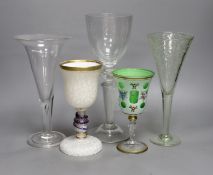 A selection of five 19th/20th century glasses (one a.f.). Tallest 29cm, including an American? White