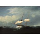 19th century Continental School, oil on canvas, Schooner at sea, 42 x 60cm