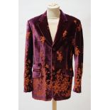 A gentleman's Paul Smith purple velvet jacket with cut foliate decoration, UK size 42